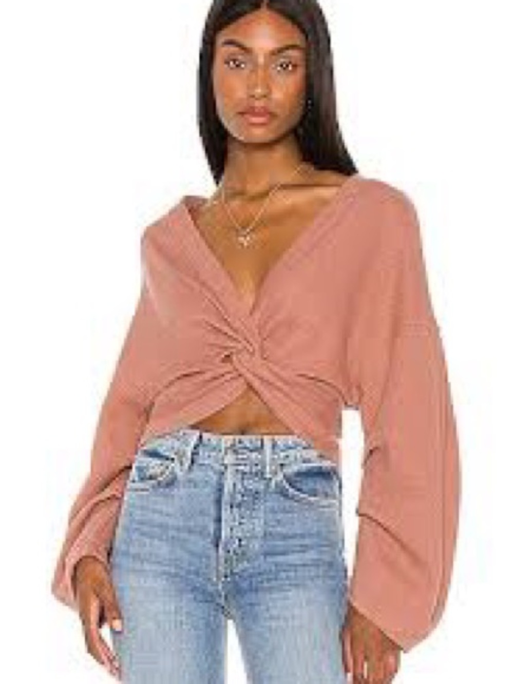 Free People Twist-Knot Fall For You Cropped V-Neck Top - Cactus Pink
